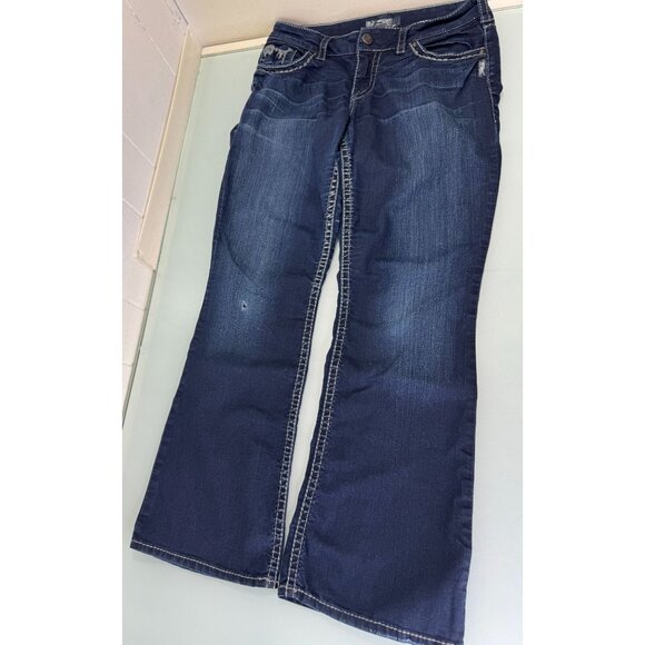 Silver Suki Jeans Women's 29X30 Bootcut Flare Leg Dark Wash Stretch Y2K - Picture 1 of 12